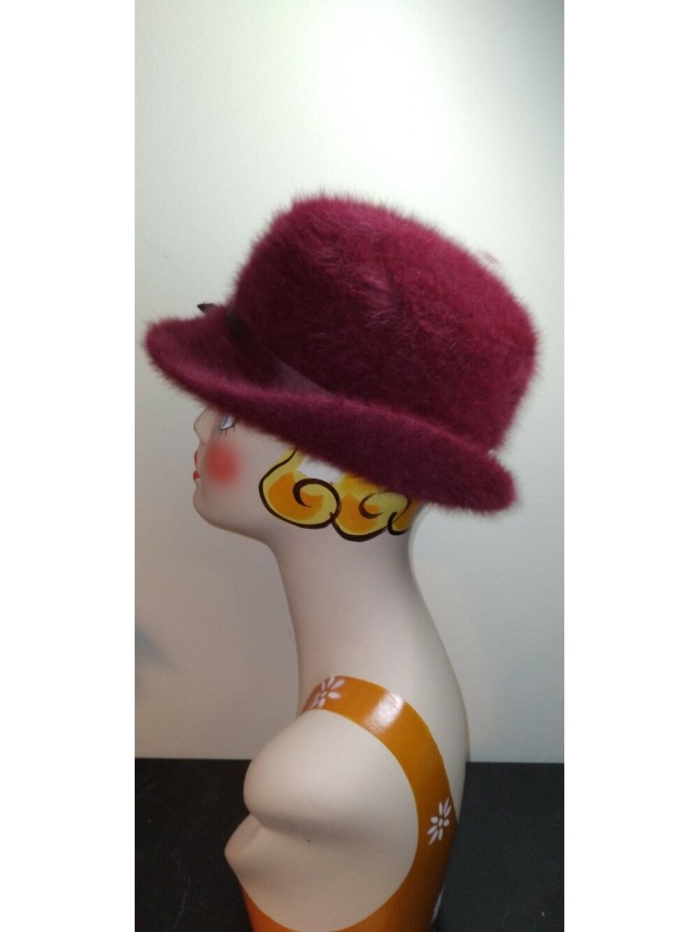 Vintage Antique Millinery Maroon / Wine Rabbit Fur Fedora Cap Hat MEDIUM USED - Picture 4 of 5